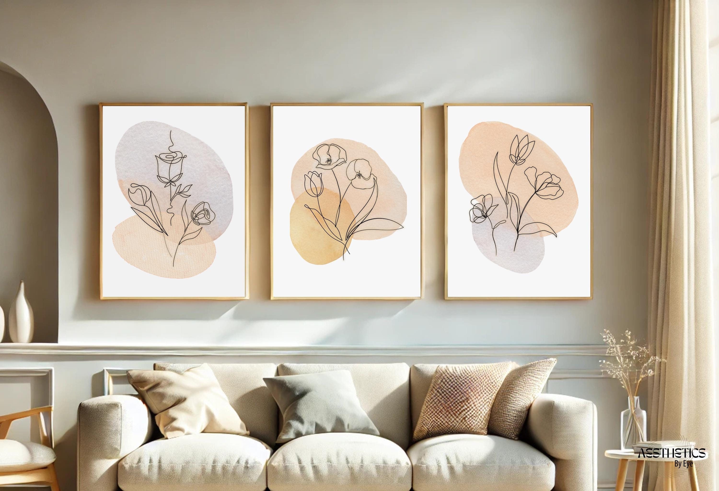 Minimalist Floral Line Art Print Set, Modern Boho Decor (digital ...