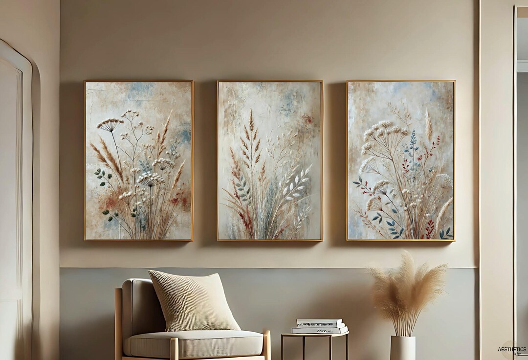 Minimalist Wildflower Prints Set – Neutral Boho Botanical Art (digital ...