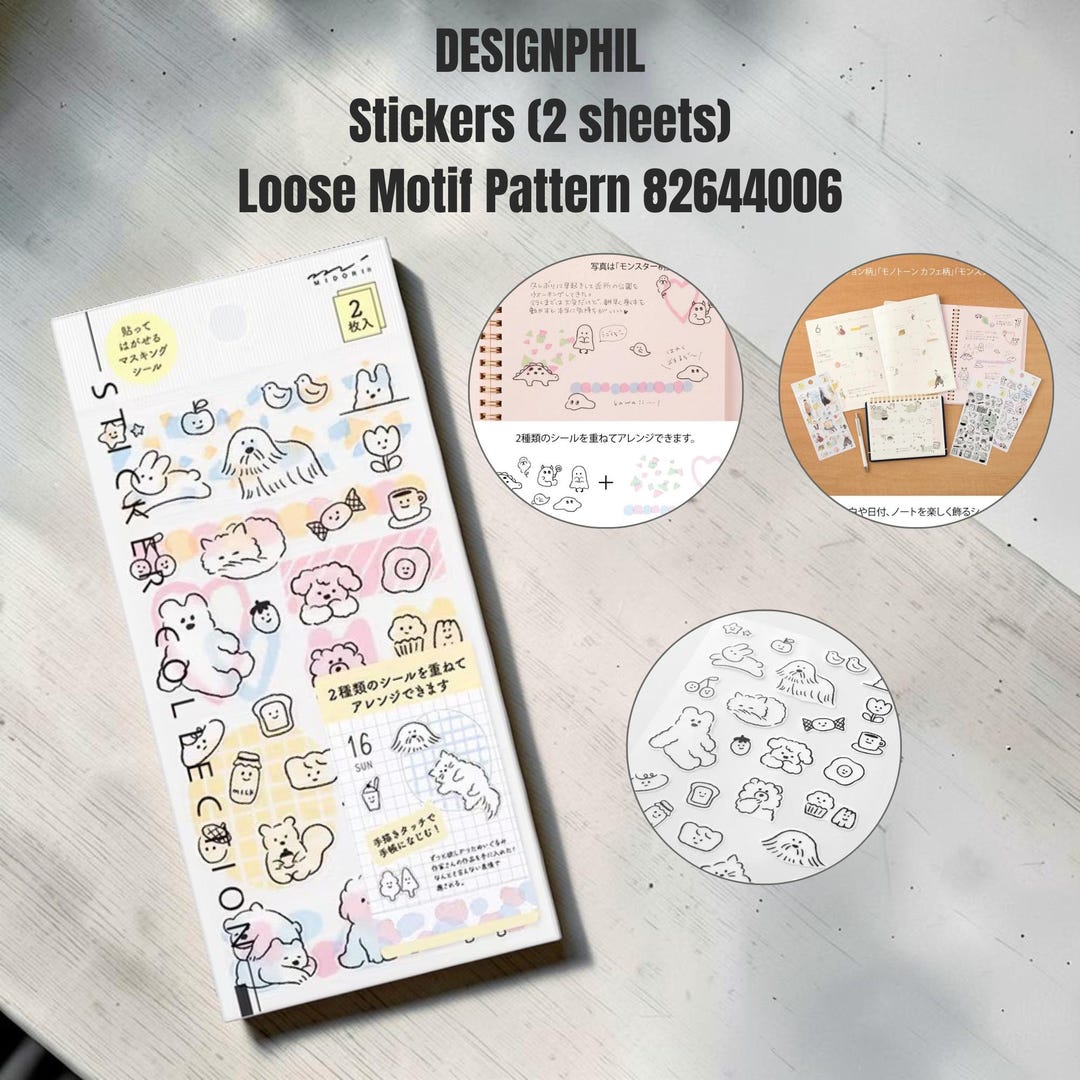 DESIGNPHIL Yuru Motif Washi Stickers – Cute Cats, Dogs, Bread & Egg ...
