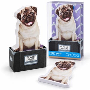 Pug Sticky Notes 150 Sheets | Mustard Dog in a Box | Cute Die Cut Memo Pad | Dog Lover Gift | Kawaii Stationery
