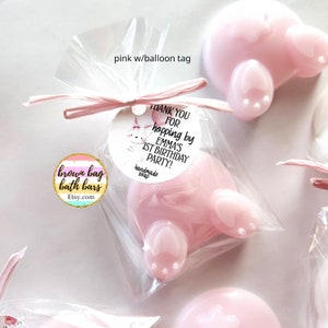 Rabbit Soap Baby Shower Favors, Bunny Butt Soap, Bunny Tail Soap, Bunny Soap, Some Bunny Special, Some Bunny Favors pink w/balloon tag