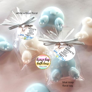 Rabbit Soap Baby Shower Favors, Bunny Butt Soap, Bunny Tail Soap, Bunny Soap, Some Bunny Special, Some Bunny Favors blue soap floral tag