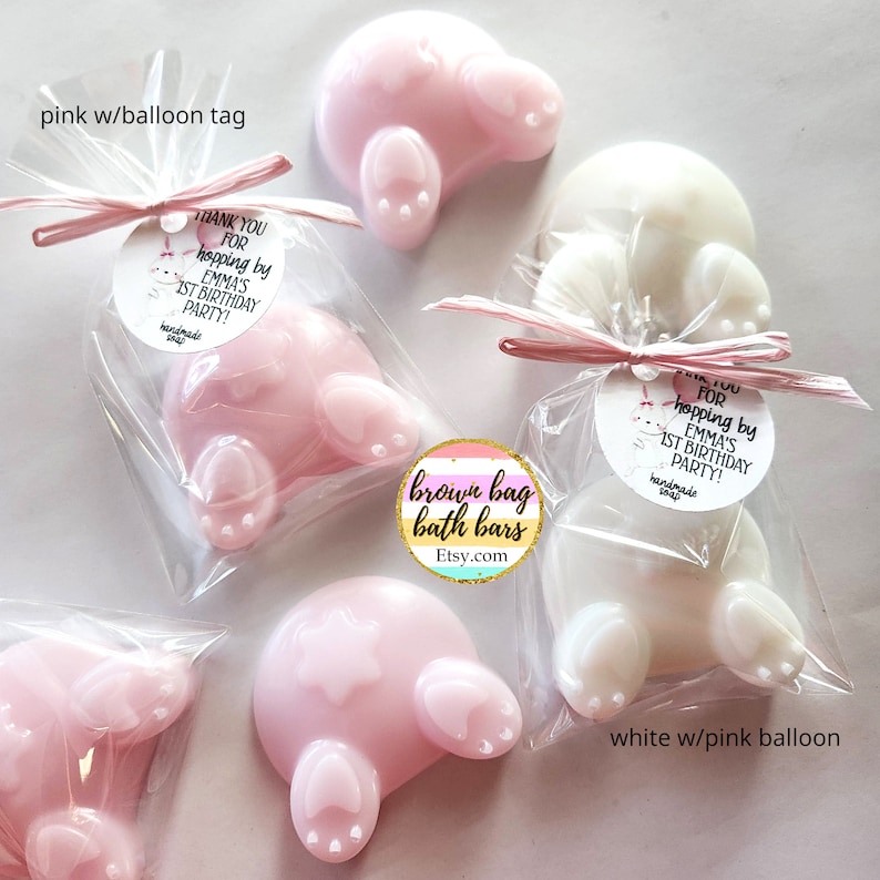 Rabbit Soap Baby Shower Favors, Bunny Butt Soap, Bunny Tail Soap, Bunny Soap, Some Bunny Special, Some Bunny Favors white w/pink balloon