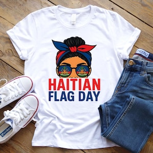 Haitian Flag Day PNG – Afro Woman with Haitian Flag Glasses – Digital Download for Sublimation – Haiti Pride Clipart – May 18th Design