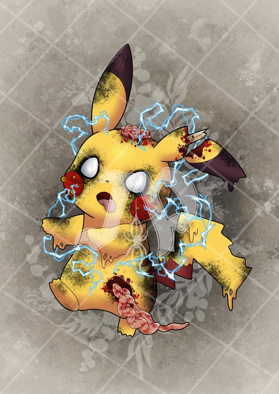 Zombie Pikachu Art Print: Horror Inspired Pokemon Poster