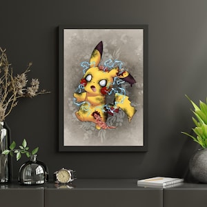 Zombie Pikachu Horror inspired Premium Art Print Poster Wall art
