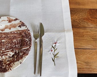 Hand Embroidered Linen Placemat, Wildflower Table Decor, Farmhouse Style