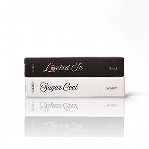 May include: Two rectangular boxes, one black and one white, stacked on top of each other. The top box reads "Locked In" with a lock icon, and "Bond." The bottom box reads "Sugar Coat" and "Sealant."