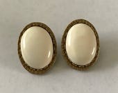 Marjorie Baer Bronze White Stone Clip On Earrings San Francisco 1991
