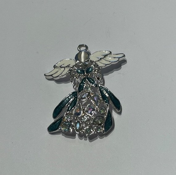 Vintage Enamel & Rhinestone Christmas Angel Pin o… - image 3