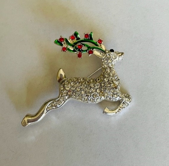 Santa REINDEER Rhinestone Jewel Retro Vintage Christmas NATURE Deer GIFT Brooch Santa REINDEER Rhinestone Jewel Retro Vintage Christmas NATURE Deer GIFT Brooch