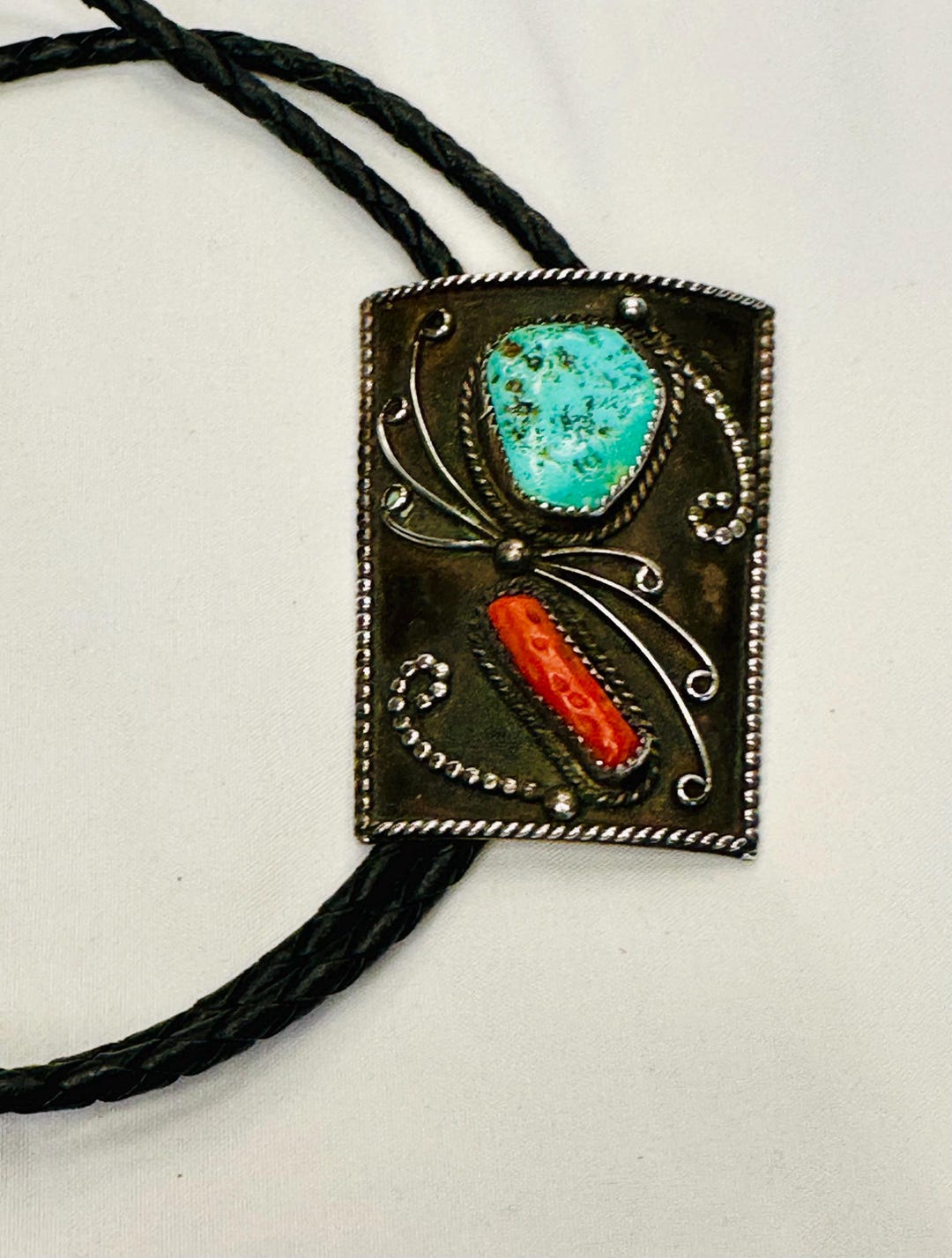 Vintage Sterling Silver Turquoise & Red Coral Bolo Tie - Etsy