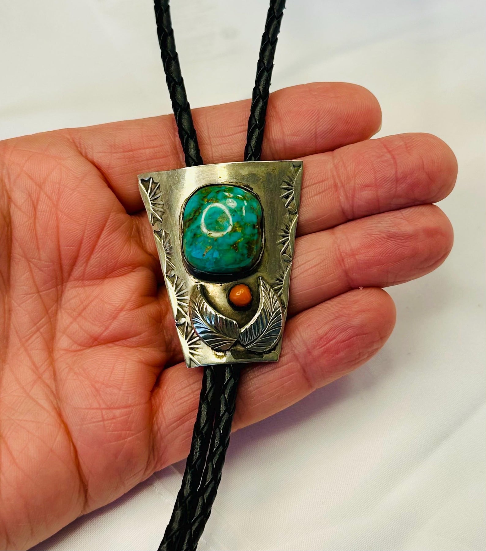 Vintage Sterling Silver Turquoise & Red Coral Bolo Tie - Etsy
