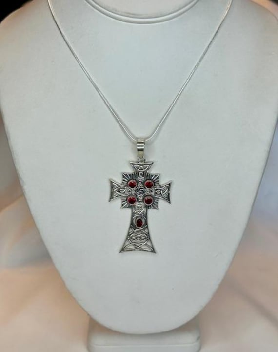 Sterling Silver Garnet Cross Pendant Necklace