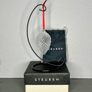 Vintage Steuben Glass Pinecone Christmas Ornament in Original Box & Felt Pouch circa 1994
