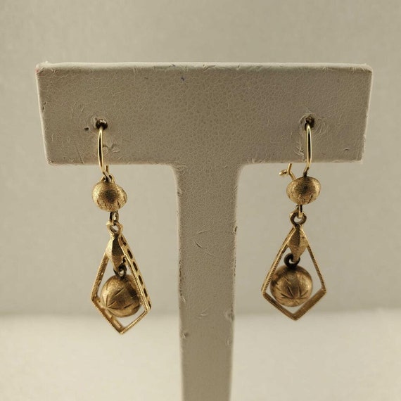 14k Yellow Gold MCM Brushed Gold Dangle Drop Earri