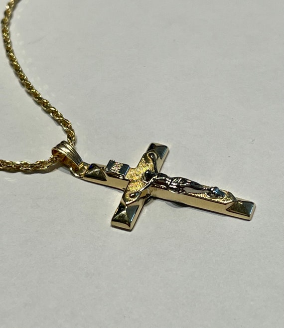 14k Gold Crucifix with 20" 14k Gold Rope Chain Unis… Gem