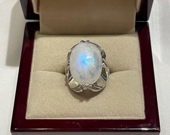 Vintage Sterling Silver Moonstone Cabochon Ring Size 5.5
