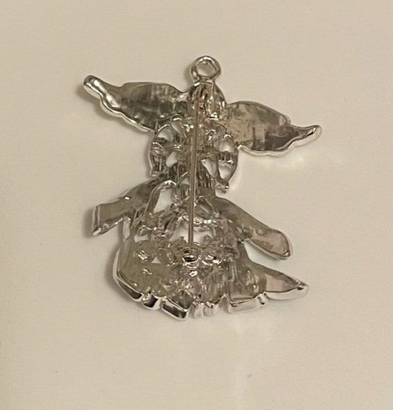 Vintage Enamel & Rhinestone Christmas Angel Pin o… - image 2