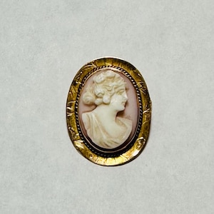Antique 14k Gold Carved Shell Cameo Brooch or Pendant