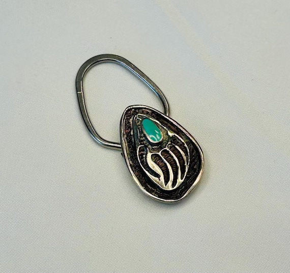Vintage Sterling Silver Turquoise Zuni Bear Paw Keychain - Etsy