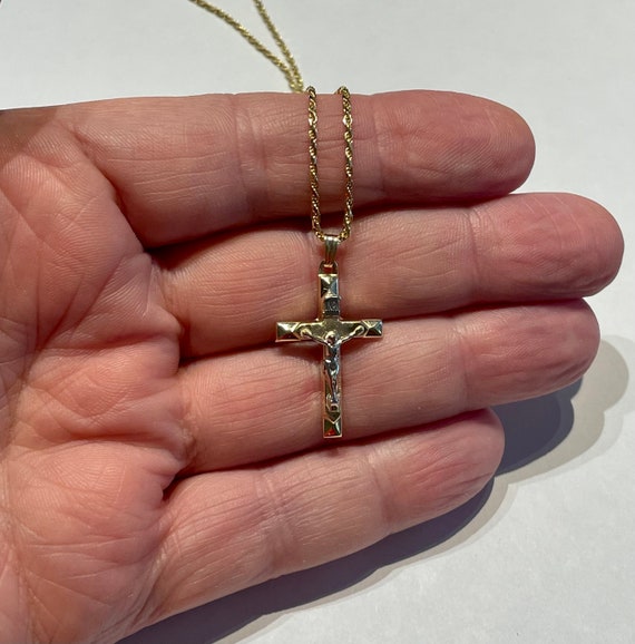 14k Gold Crucifix with 20" 14k Gold Rope Chain Unis… Gem