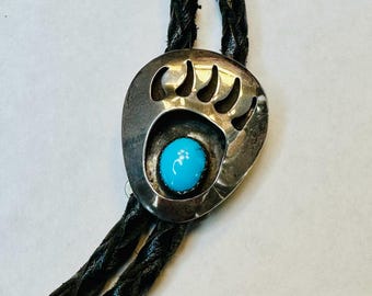 Vintage Hopi Sterling Silver Turquoise Bear Paw Bolo Tie - Etsy 日本