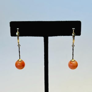 14k Angel Skin Coral Dangle Drop Ball Earrings