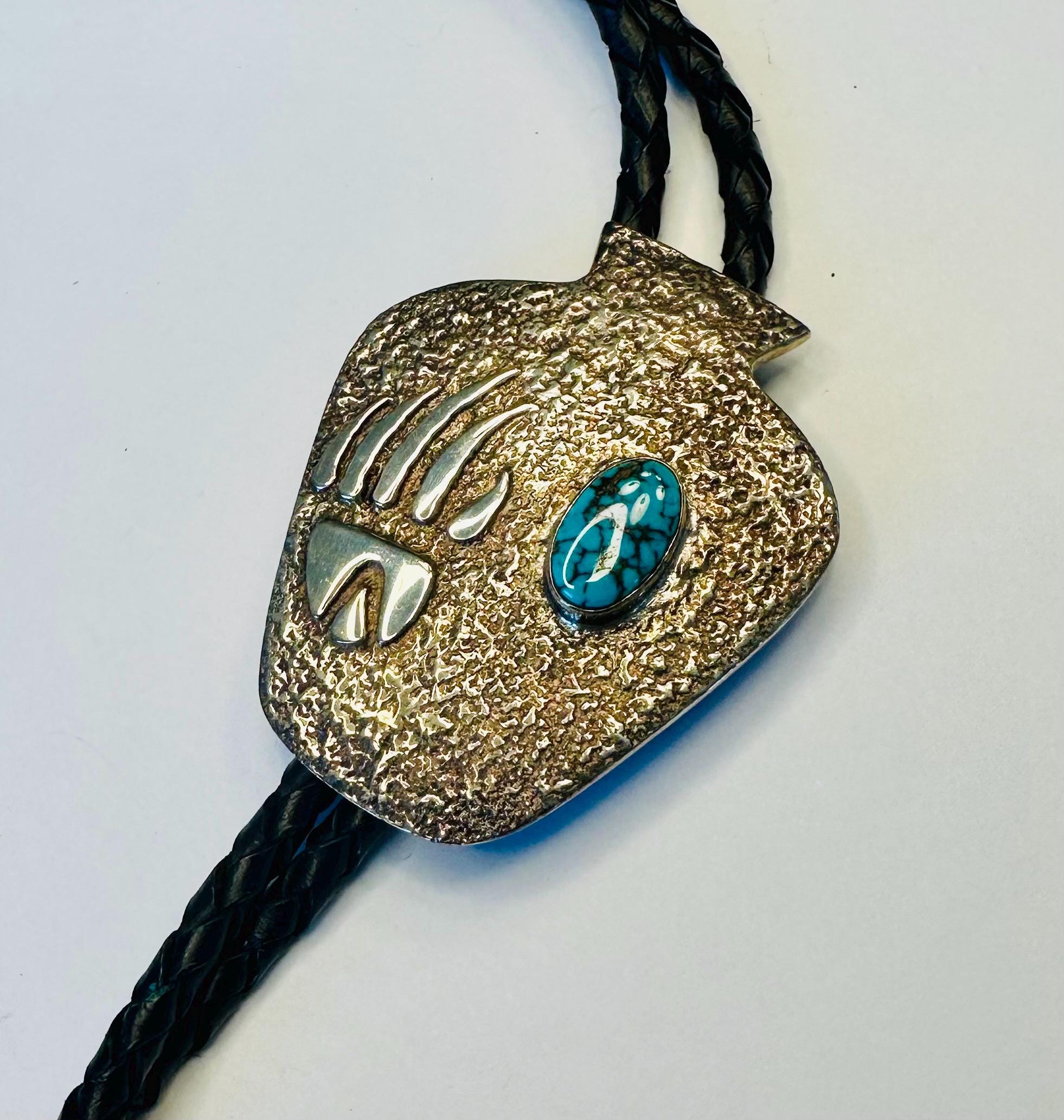 RESERVED FOR LISA Vintage Zuni Sterling Silver Turquoise Bear Paw Bolo ...