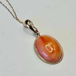 14k Angel Skin Coral Pendant Necklace ~ 16&quot; Chain
