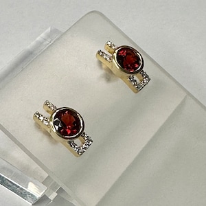 14k Gold Garnet and Diamond Earrings