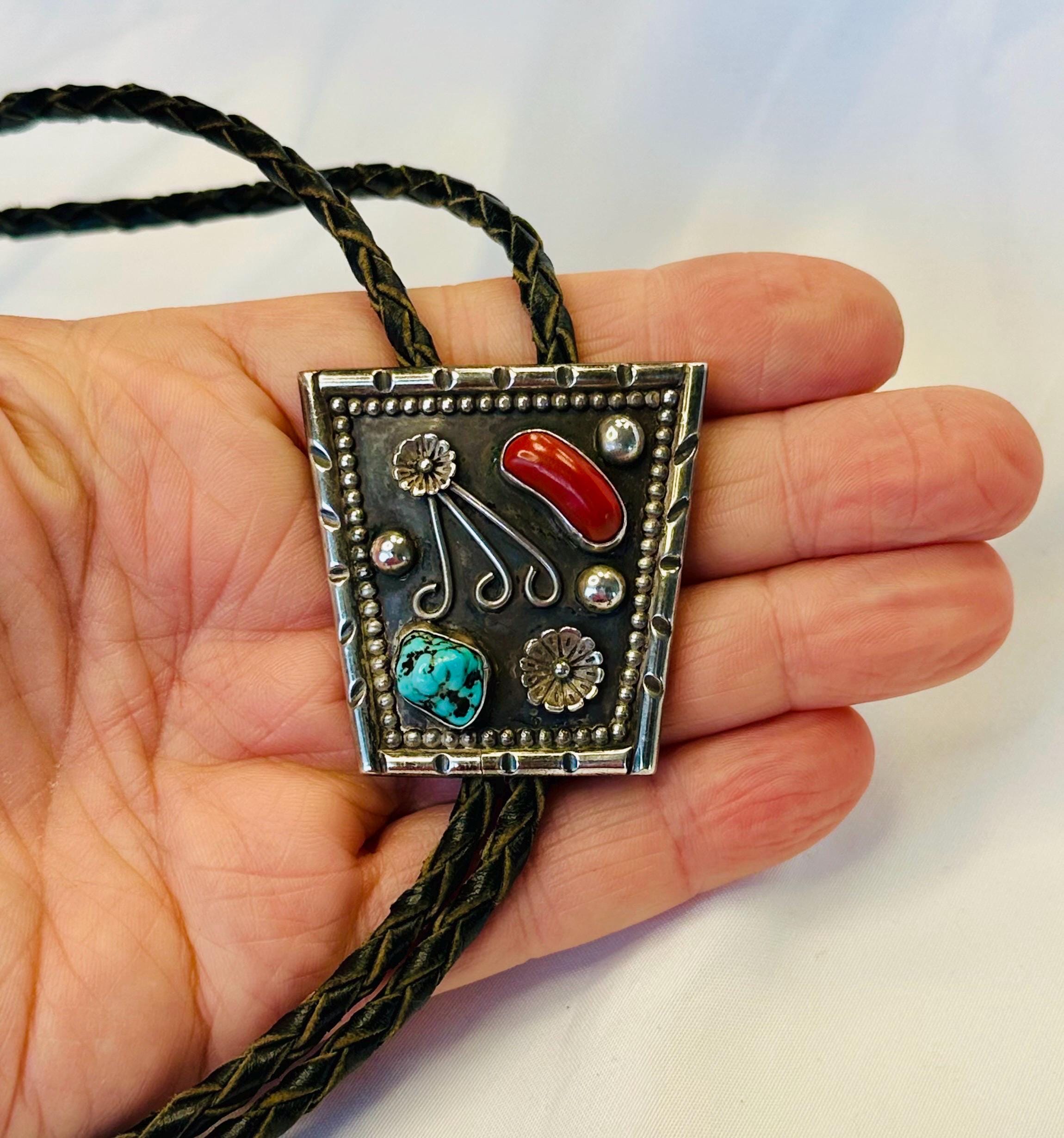 Vintage Sterling Silver Turquoise & Red Coral Bolo Tie - Etsy