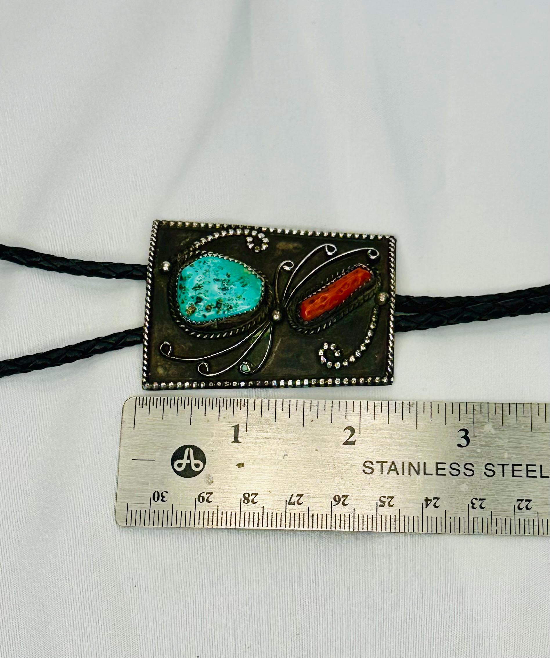 Vintage Sterling Silver Turquoise & Red Coral Bolo Tie - Etsy
