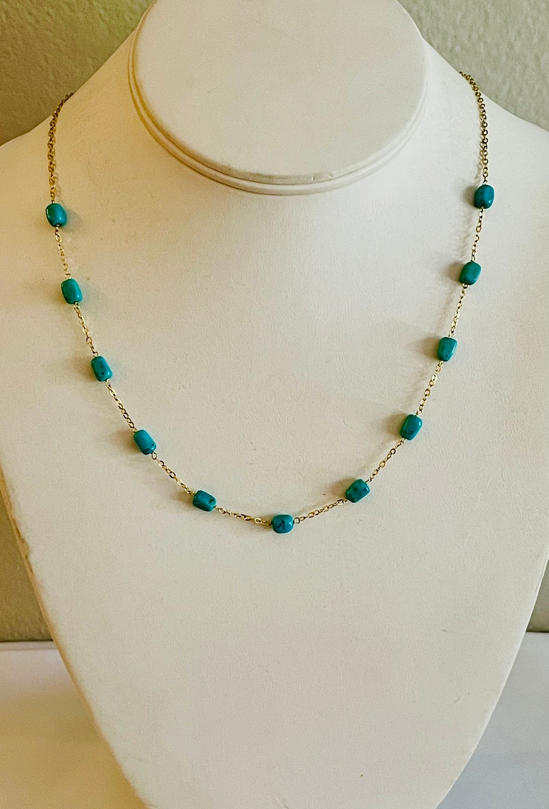 14k Yellow Gold & Turquoise 20 Inch Chain Necklace - Etsy