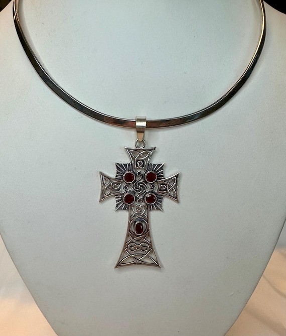 Sterling Silver Garnet Cross Pendant Necklace