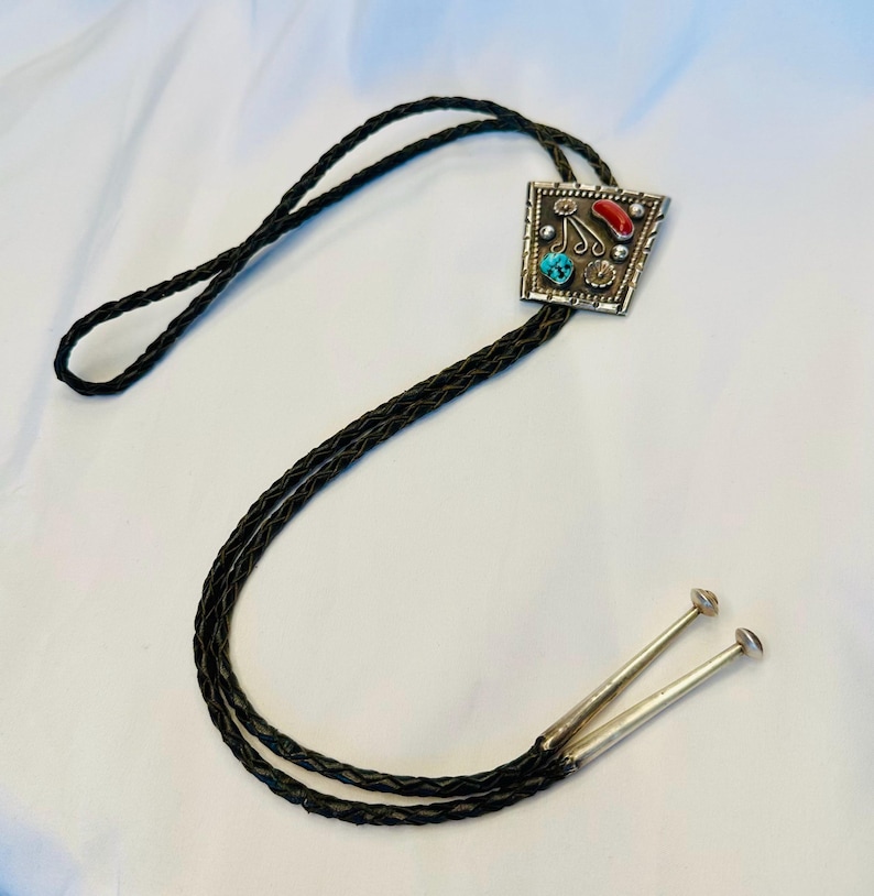 Vintage Sterling Silver Turquoise & Red Coral Bolo Tie - Etsy