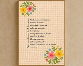 Spanish Poetry Print “The Embroidery of Time” | Embroidery Inspired Wall Art | Mexican Folk Art Quote Poster | Digital Download