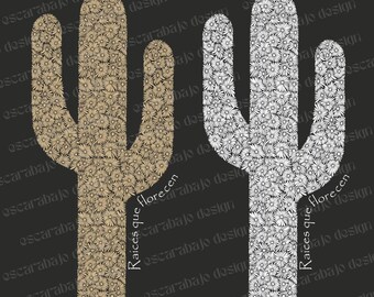 Floral Cactus Illustration | Black and White Decorative Poster | Digital Art | Instant Download & Ready to Print