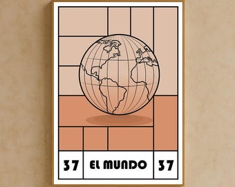The World of Mexican Lottery Minimalist Illustration | Mexican Lottery Card Art Print | Mexican Lottery World Art Print | Minimalist Folk Art