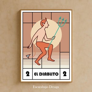 El Diablito - Carta Lotería Mexicana Ilustrada | Mexican Lotería Card Art Print | Escarabajo Design| Minimalismo | Arte Folklórico Mexicano