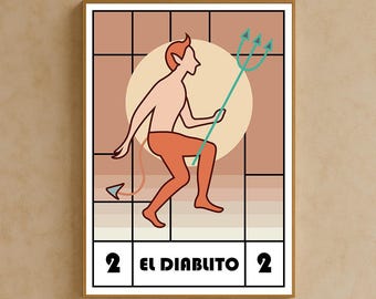 The Little Devil - Illustrated Mexican Lottery Card | Mexican Lottery Card Art Print | Beetle Design | Minimalism | Mexican Folk Art