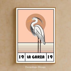 La Garza – Mexican Lotería Card Art Print | Minimalist Heron Illustration | Elegant Bird Wall Decor | Mexican Art | Minimalist Print