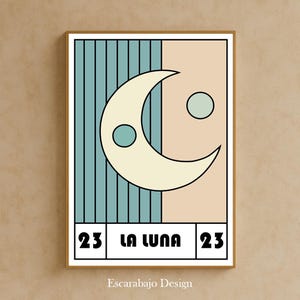 La Luna Lotería Mexicana Ilustración Digital | Mexican Lotería Card Art Print | Arte Místico y Decorativo | Escarabajo Design | Decoración