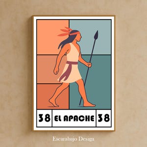 Die Apache Mexican Lottery Digitale Illustration | Mexikanischer Lotteriekarten-Kunstdruck | Kulturelle Kunst mit Stolz und Wurzeln | Digitale Kunst