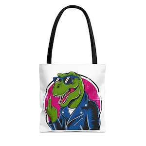 Cool Dinosaur Tote Bag, Funky Shopping Bag, Gift for Dinosaur Lovers, Trendy Reusable Tote, Unique Animal Print Bag, Retro Style Satchel