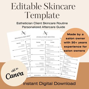 Skincare Routine Download, Editable Esthetician Templates, Facial Treatment Forms, Client Aftercare Cards, Edit in Canva, Instant Download