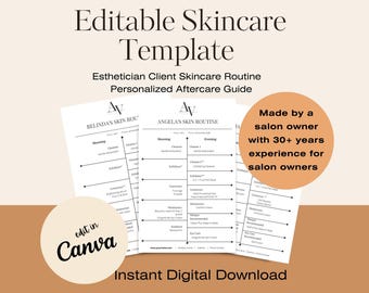 Skincare Routine Download, Editable Esthetician Templates, Facial Treatment Forms, Client Aftercare Cards, Edit in Canva, Instant Download