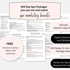 Idées de forfaits spa pour la Fête des Mères | 25 modèles modifiables de marketing de chèques-cadeaux | Promotion commerciale des spas de beauté | Marketing des spas | Entraîneur