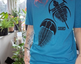 Trilobite Fossil T-Shirt: Hand-Printed Graphic Tee, Science Gift