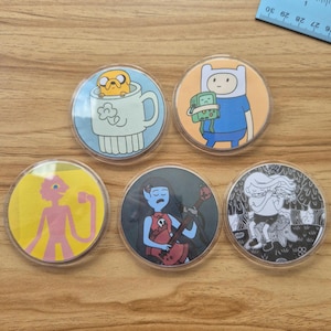 Adventure time inspired pin back badges- 2.5inches wide - prismo, marcelene, finn and Jake